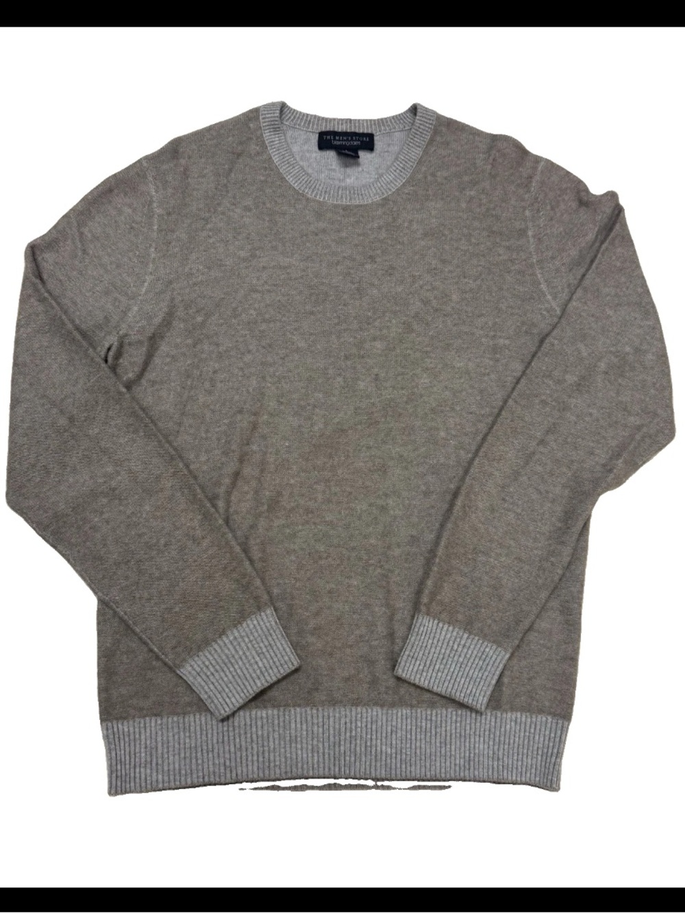 Bloomingdale’s The Men's Store Taupe Wool Cashmere Sweater with Light Gray Trim